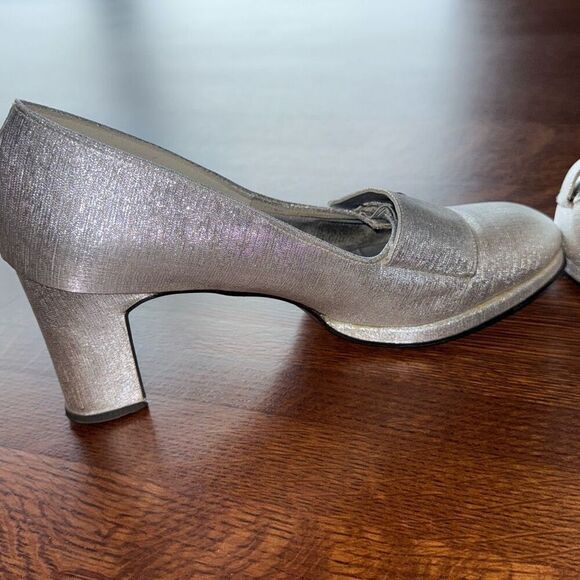 Vintage 60’s 70’s Metallic Silver Platform Heels Size 8 - Picture 11 of 16